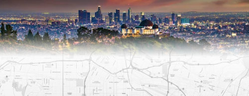 Los Angeles skyline and map graphic